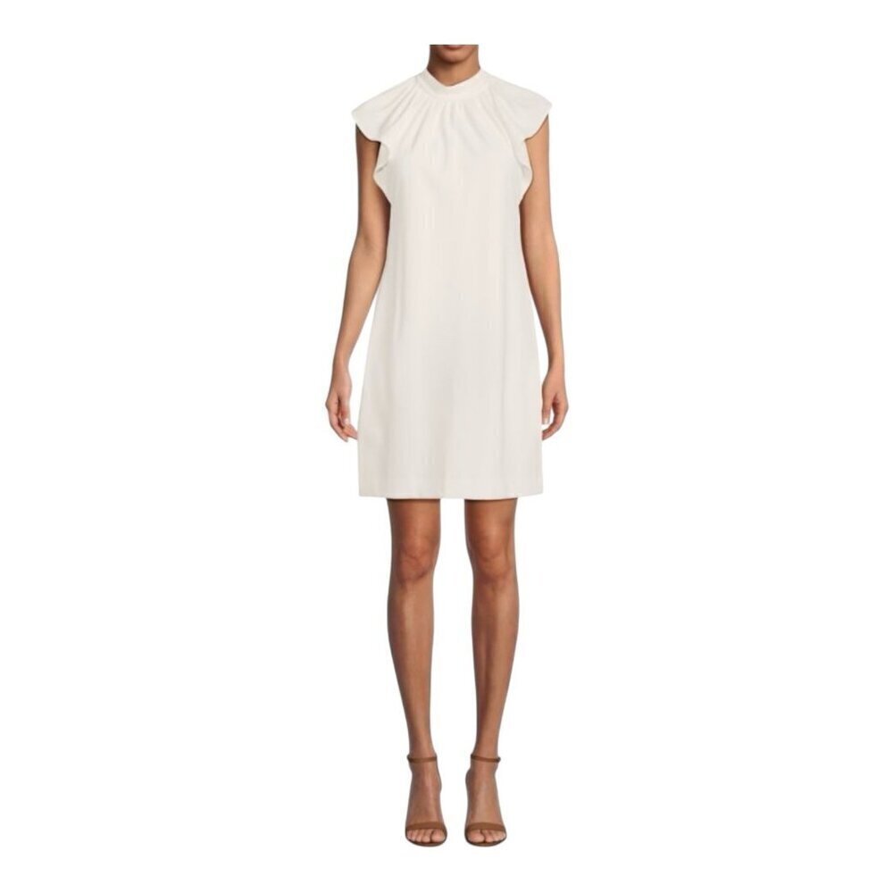 Calvin Klein Mock Neck Flutter Sleeve Sheath Dress Size 4 Tailored Cream Color